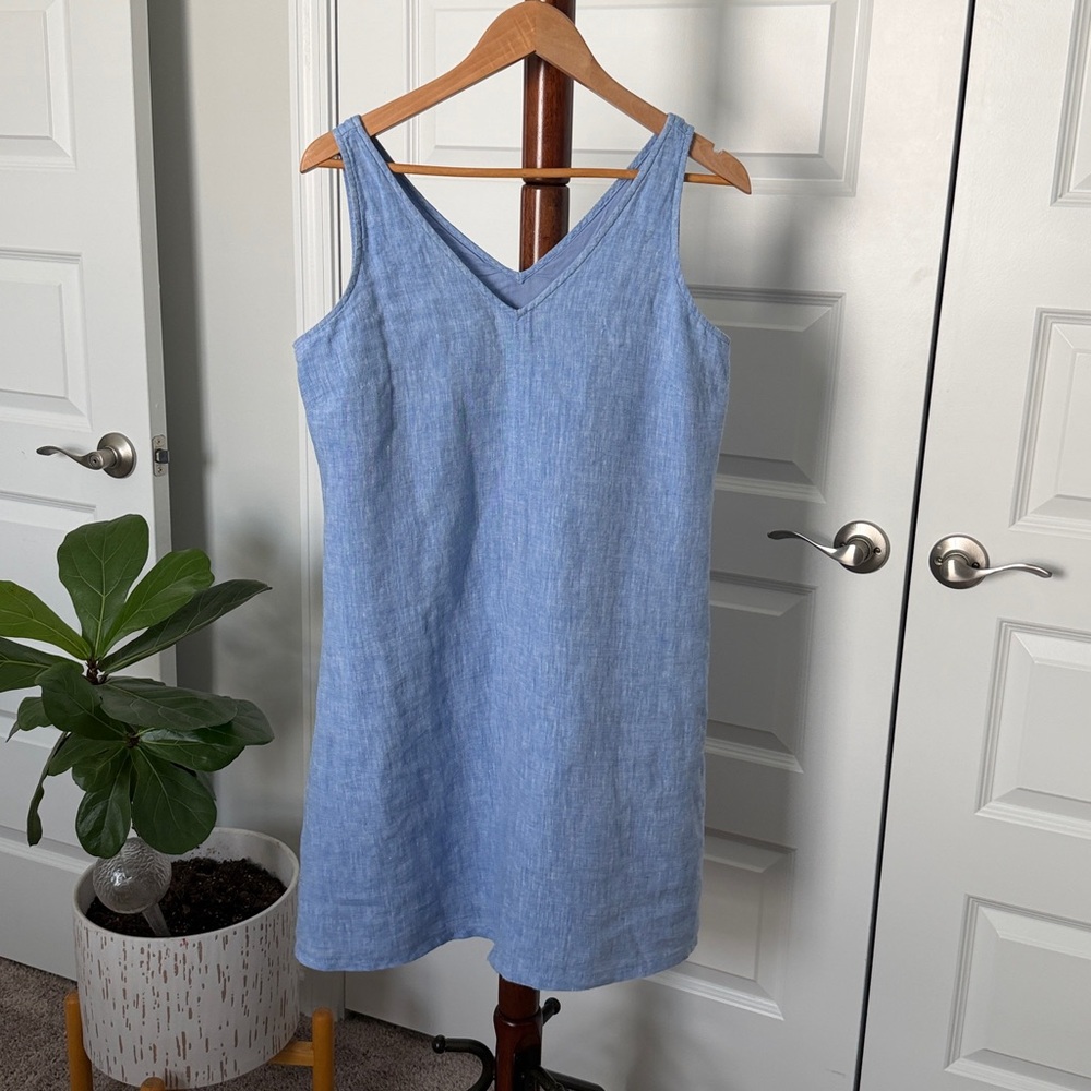 Talbots Chambray Blue Sleeveless Linen Lined Midi Dress Size 2